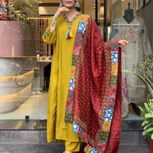 Mustard Yellow Simple Beautiful Kurta Set with Bottom and Dupatta