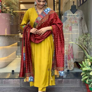 Mustard Yellow Simple Beautiful Kurta Set with Bottom and Dupatta