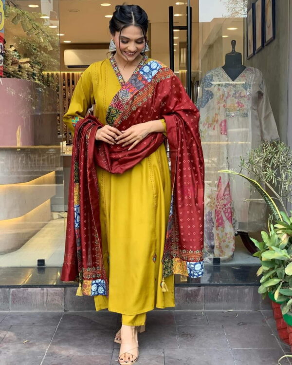 Mustard Yellow Simple Beautiful Kurta Set with Bottom and Dupatta