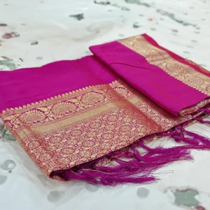 Traditional Silk Dyble Saree Prithi Mondal Pink Saree