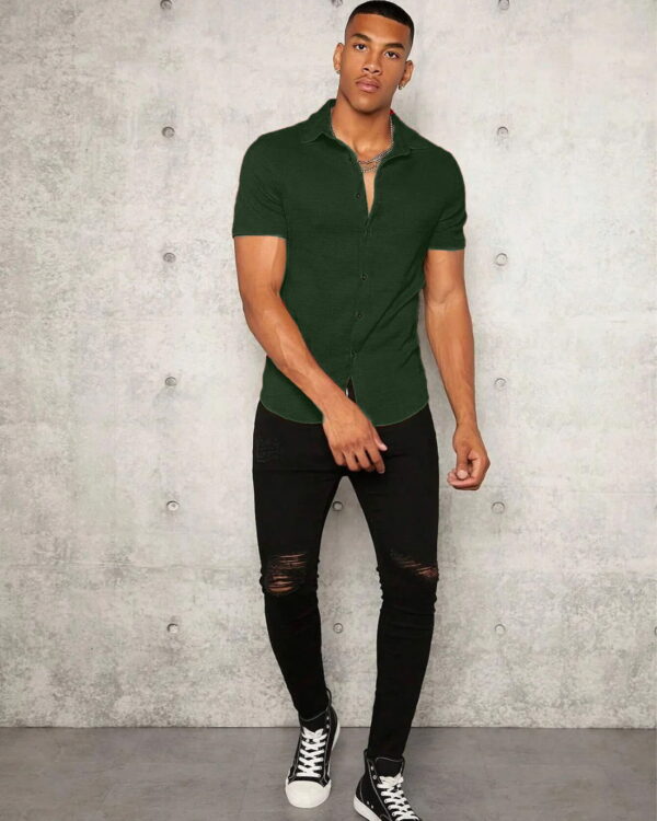 Dark Green Colour Imported Casual Wear Short Sleeve Shirt For Men's