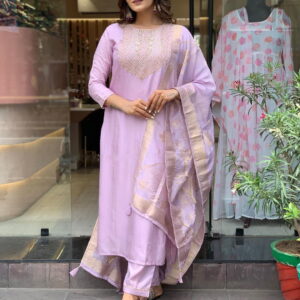 Lavender Straight Kurta with Pants & Dupatta