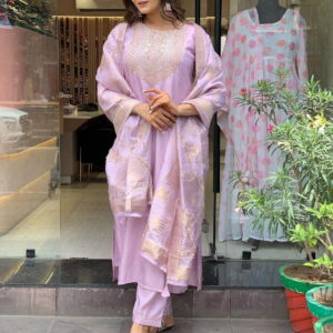 Lavender Straight Kurta with Pants & Dupatta