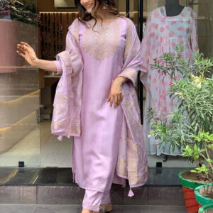 Lavender Straight Kurta with Pants & Dupatta