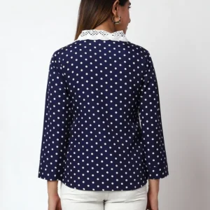 Casual Printed Women Dark Blue Round Neck Top