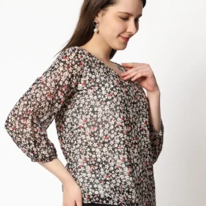 Casual Printed Women Multicolor Round Neck Top