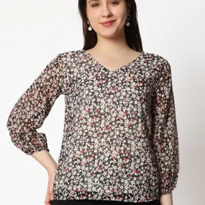 Casual Printed Women Multicolor Round Neck Top