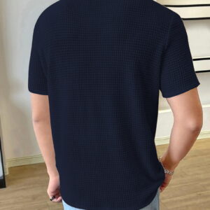 Waffle Navy Blue Hlaf sleeve Men T-Shirt