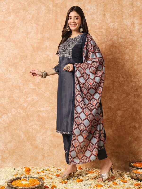 Designer Sequence Embroidery Work Chinon Kurta with Trousers & Dupatta