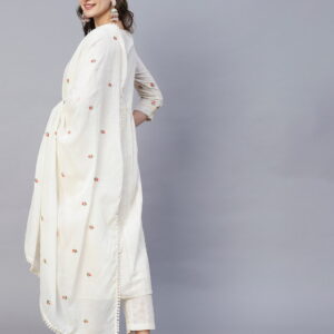 Women heavy Embroidered Viscose Rayon Blend kurta set in White Color