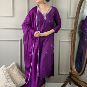 Rayon Sequence Worked Straight Kurta with Bottom and Dupatta Set