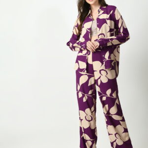 Classic Purple Shirt and Trousers Cotton Wear Co-Orde set for Women