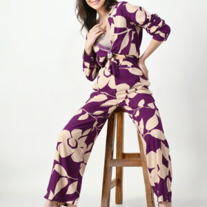 Classic Purple Shirt and Trousers Cotton Wear Co-Orde set for Women