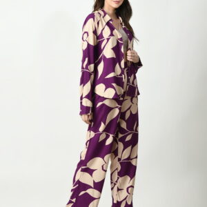 Classic Purple Shirt and Trousers Cotton Wear Co-Orde set for Women