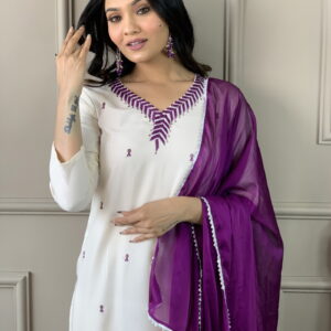 Designer Kurta set with Knee Bottom Pant and Plain Dupatta