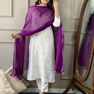 Designer Kurta set with Knee Bottom Pant and Plain Dupatta