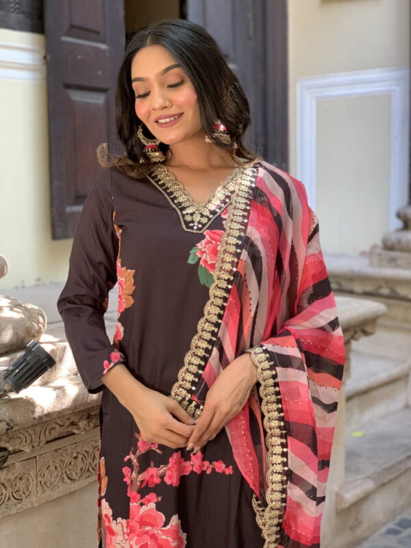 Designer  Floral Kurta Set with Bottom and Dupatta