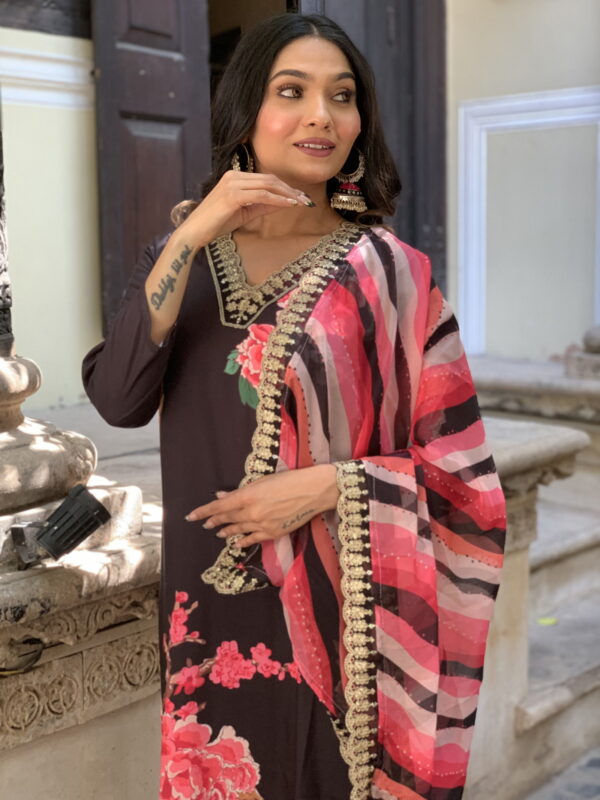 Designer  Floral Kurta Set with Bottom and Dupatta