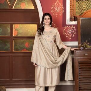 Women's Viscous Rayon Flared Kurta With Pant And Cut Work Dupatta