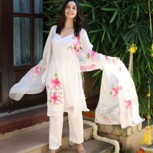 Women Embroidery Pure Tebby Silk Digital Printed kurta And Dupatta With Pant