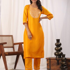 Yellow Embroidered Kurta with Trousers with Dupatta