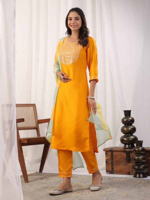 Yellow Embroidered Kurta with Trousers with Dupatta