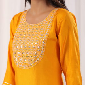 Yellow Embroidered Kurta with Trousers with Dupatta