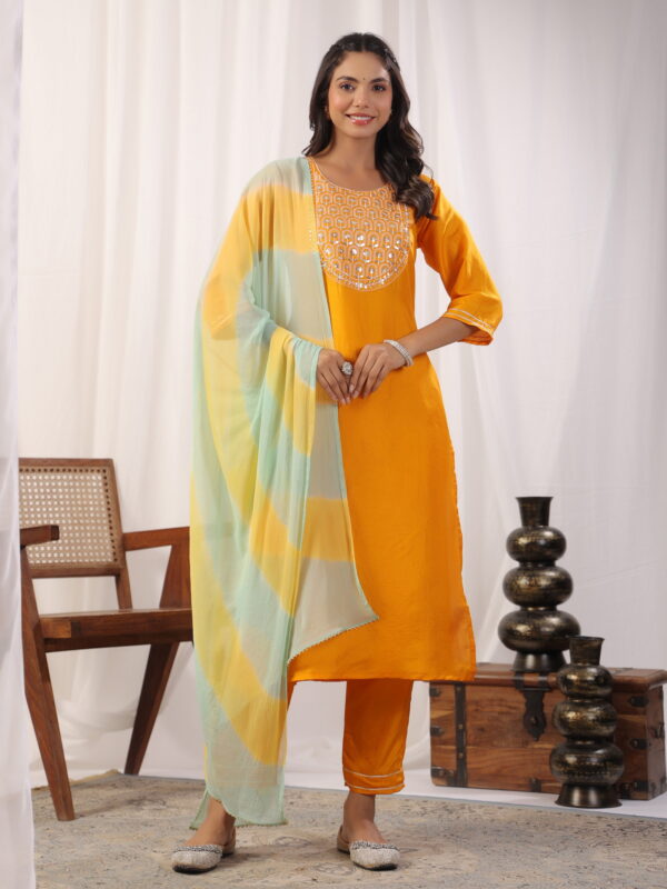 Yellow Embroidered Kurta with Trousers with Dupatta