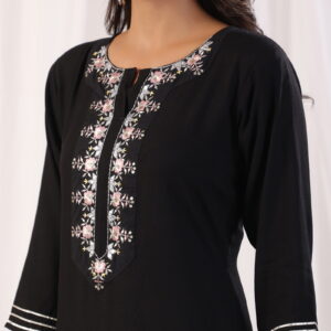 Black Embordered Rayon Kurta Set With Dupatta And Bottom