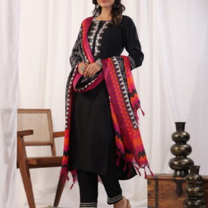 Black Embordered Rayon Kurta Set With Dupatta And Bottom