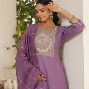 Beautiful and Simple Embroidered Kurta set With Bottom and Dupatta