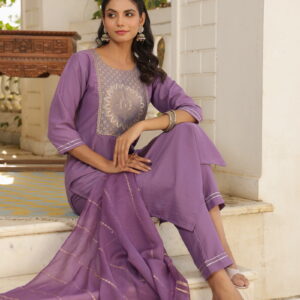 Beautiful and Simple Embroidered Kurta set With Bottom and Dupatta