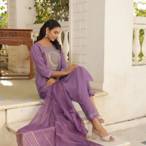 Beautiful and Simple Embroidered Kurta set With Bottom and Dupatta