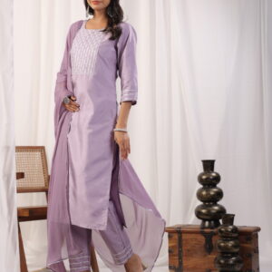 Embroidered Straight Kurta with Trousers & And Dupatta