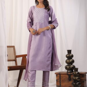 Embroidered Straight Kurta with Trousers & And Dupatta