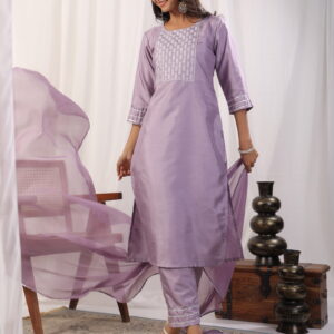 Embroidered Straight Kurta with Trousers & And Dupatta