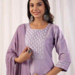 Embroidered Straight Kurta with Trousers & And Dupatta