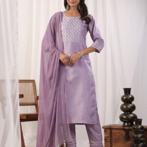 Embroidered Straight Kurta with Trousers & And Dupatta