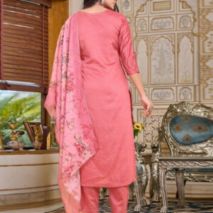 Women Embroidered Straight Kurta Set in Peach Colour