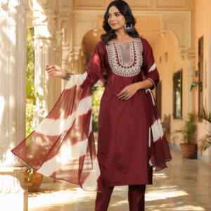 Embroidered Design Aari Work Chanderi Cotton Kurta With duppata and Bottom