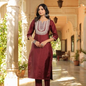 Embroidered Design Aari Work Chanderi Cotton Kurta With duppata and Bottom