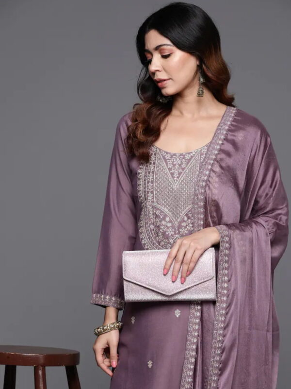 Onion Color Embroidered Women wear Kurta set with bottom wear and dupatta