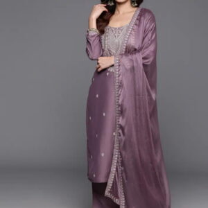 Onion Color Embroidered Women wear Kurta set with bottom wear and dupatta