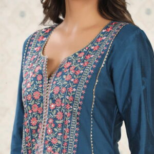 Beautiful Petrol Embroidered Kurta Set with Bottom Wear and Dupatta