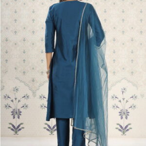 Beautiful Petrol Embroidered Kurta Set with Bottom Wear and Dupatta